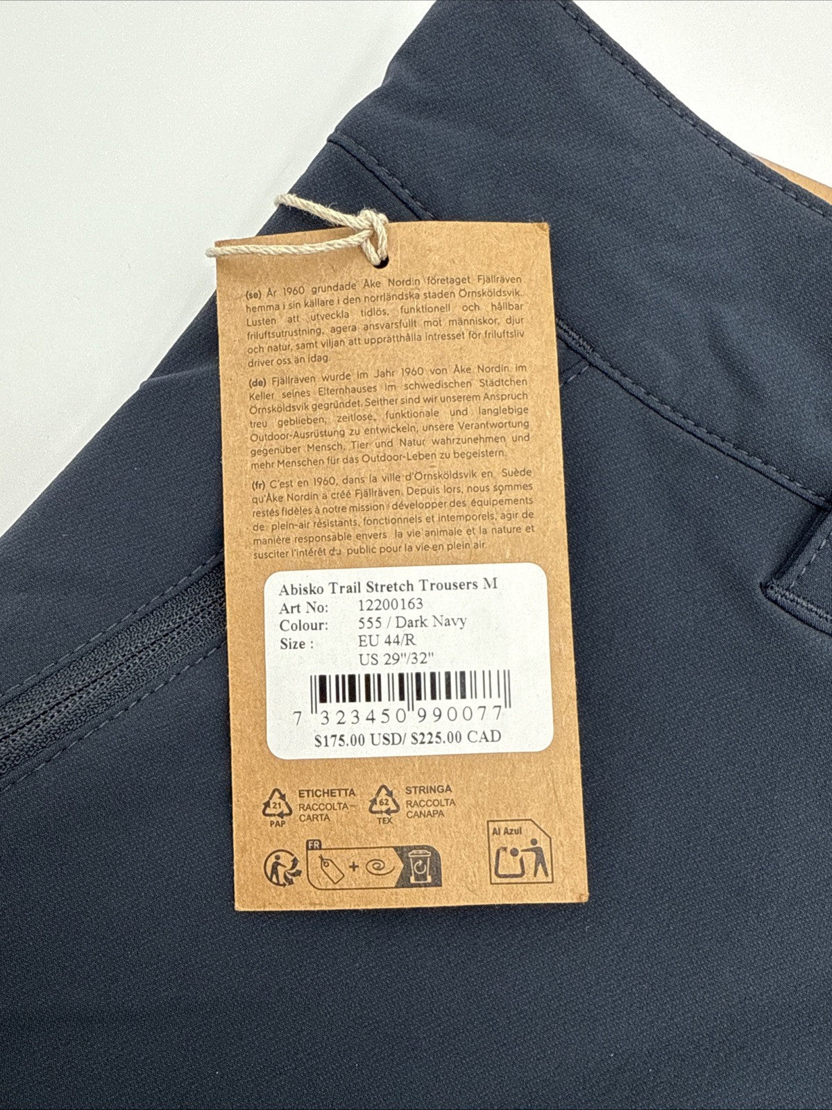 $175 Fjall Raven Men’s Abisko Trail Stretch Trousers - Dark Navy -29W x 32L-New