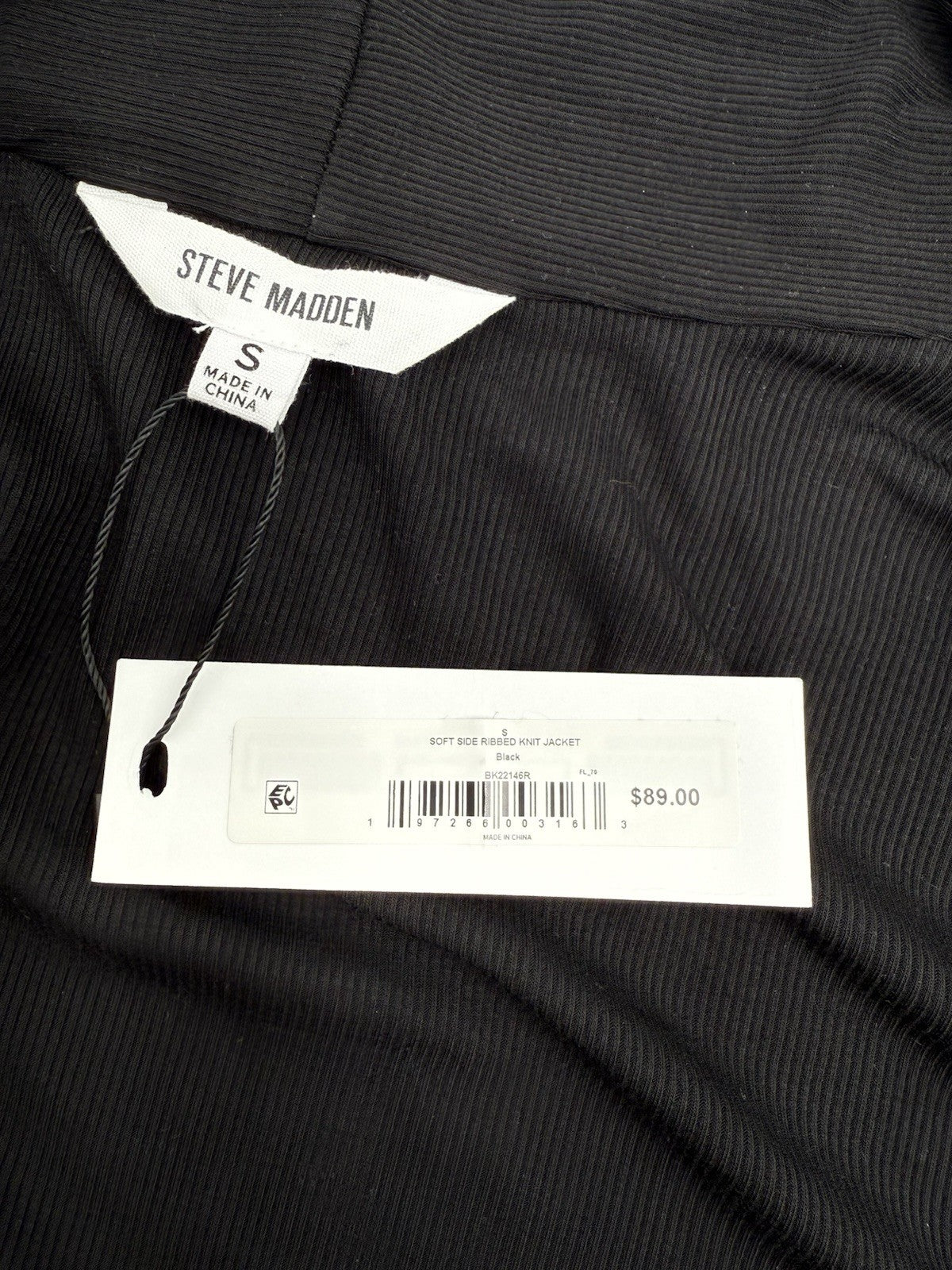 $89 Steve Madden Women’s-Soft Side Ribbed Knit Jacket Top- Black- Small-New Tag