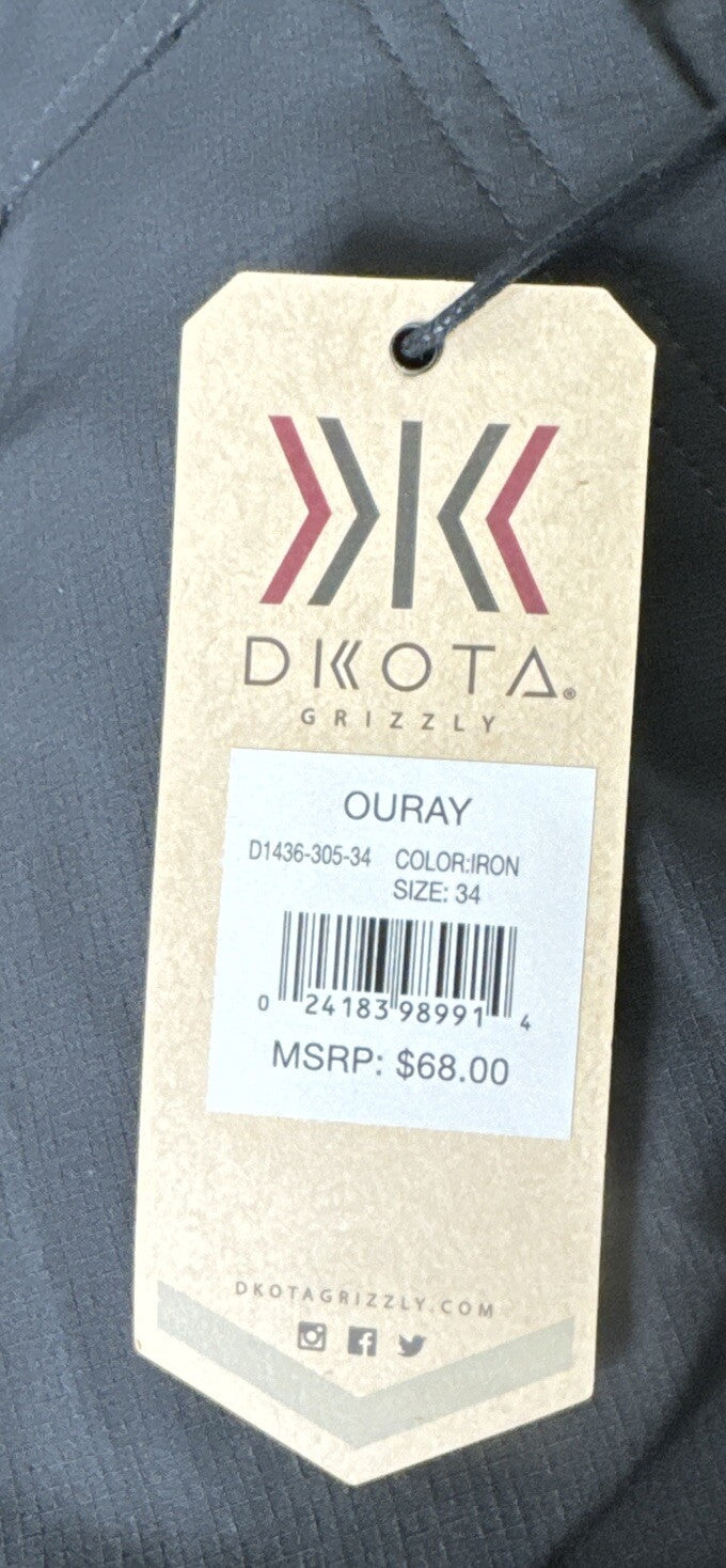 $68 Dkota Grizzly Men’s Ouray Shorts - Iron- Size 34 - NWT