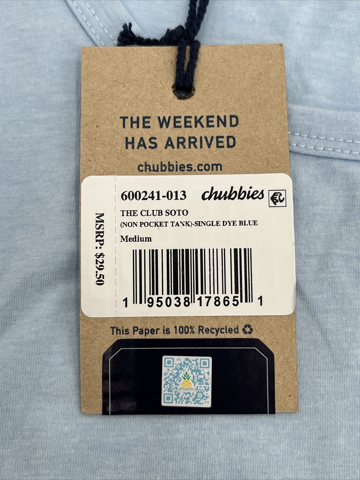 Chubbies Men’s The Club Soto Tank Top Shirt- Blue -Medium - New Tag