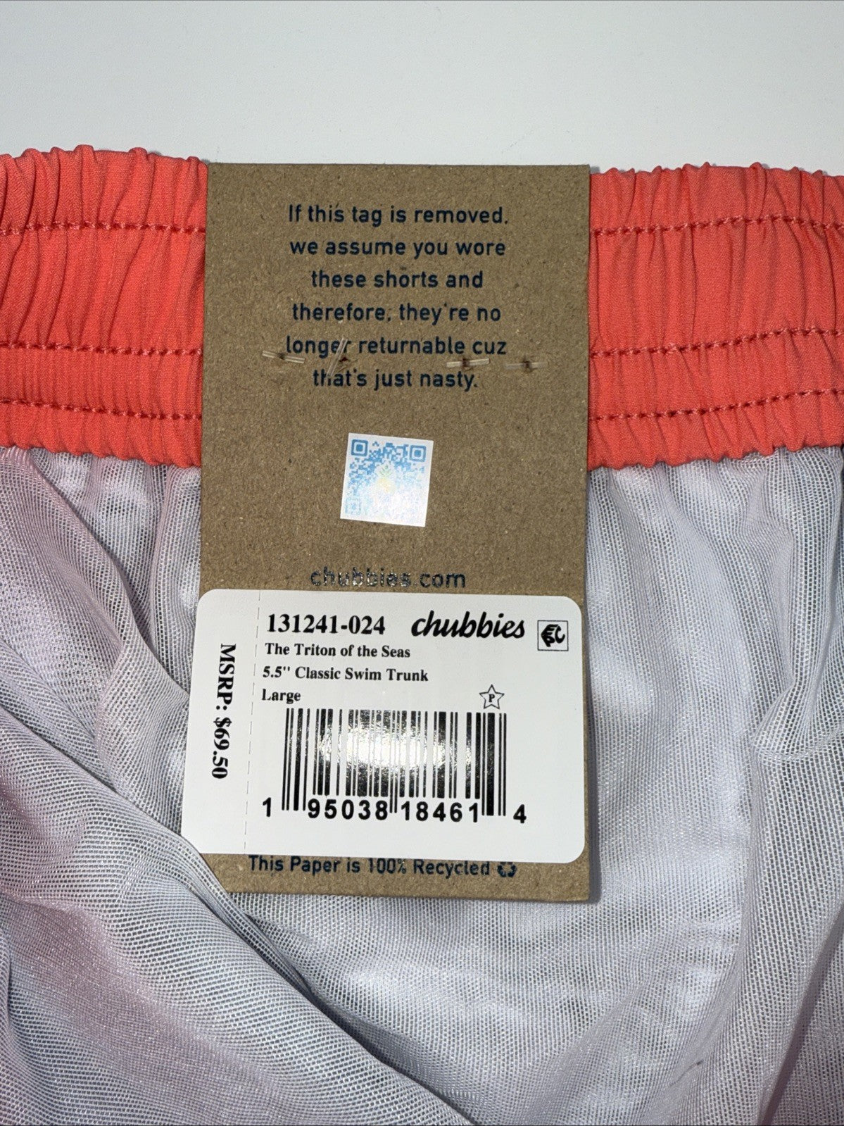 $70 Chubbies The Triton Of Sea 5.5" Inseam Swim Trunks- Blue -Large -New Tag