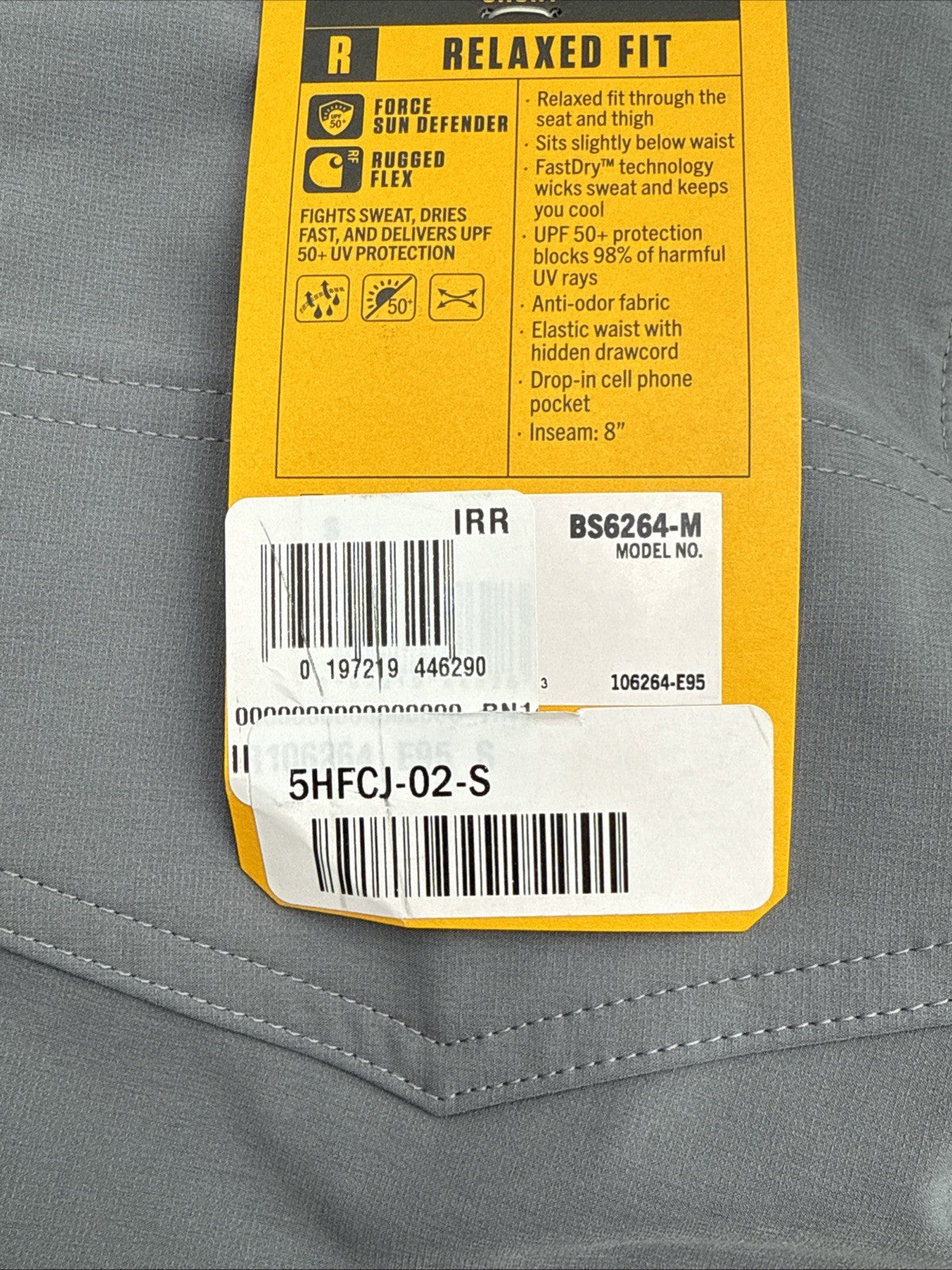Carhartt Men's Force Sun Defender Relaxed Fit Lightweight Shorts-Grey-Small-New