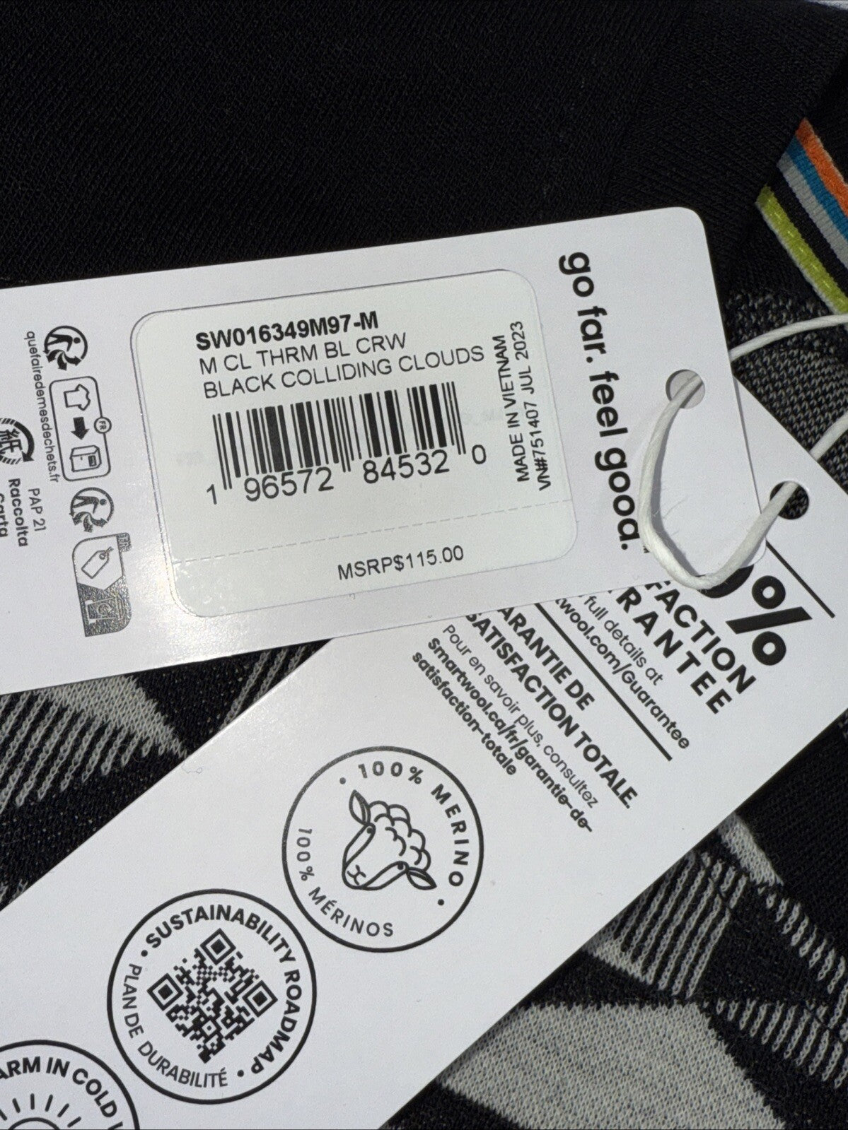 $115 Smartwool Men's Classic Base Layer Merino Crew - Black Clouds - Medium -NEW