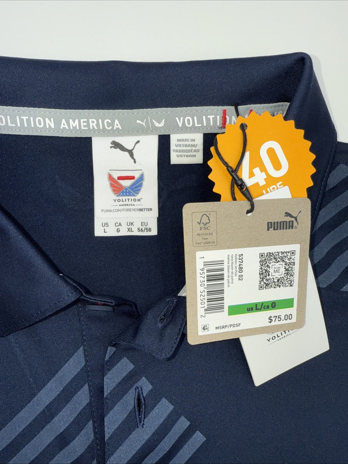 $75 Puma Men’s Volition Jet Polo- Navy Blazer/Ski Patrol-Large- New With Tags