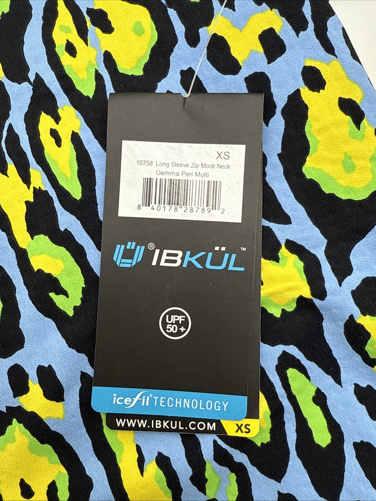 $100 Ibkul Women’s Long Sleeve Zip Mock Neck Top-Gemma Peri Multi -XSmall -New