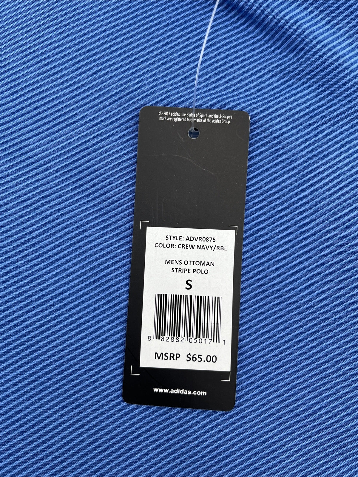 $65 Adidas Men’s Ottoman Pencil Stripe Polo Shirt ADVR0875-Crew Blue-Small-New