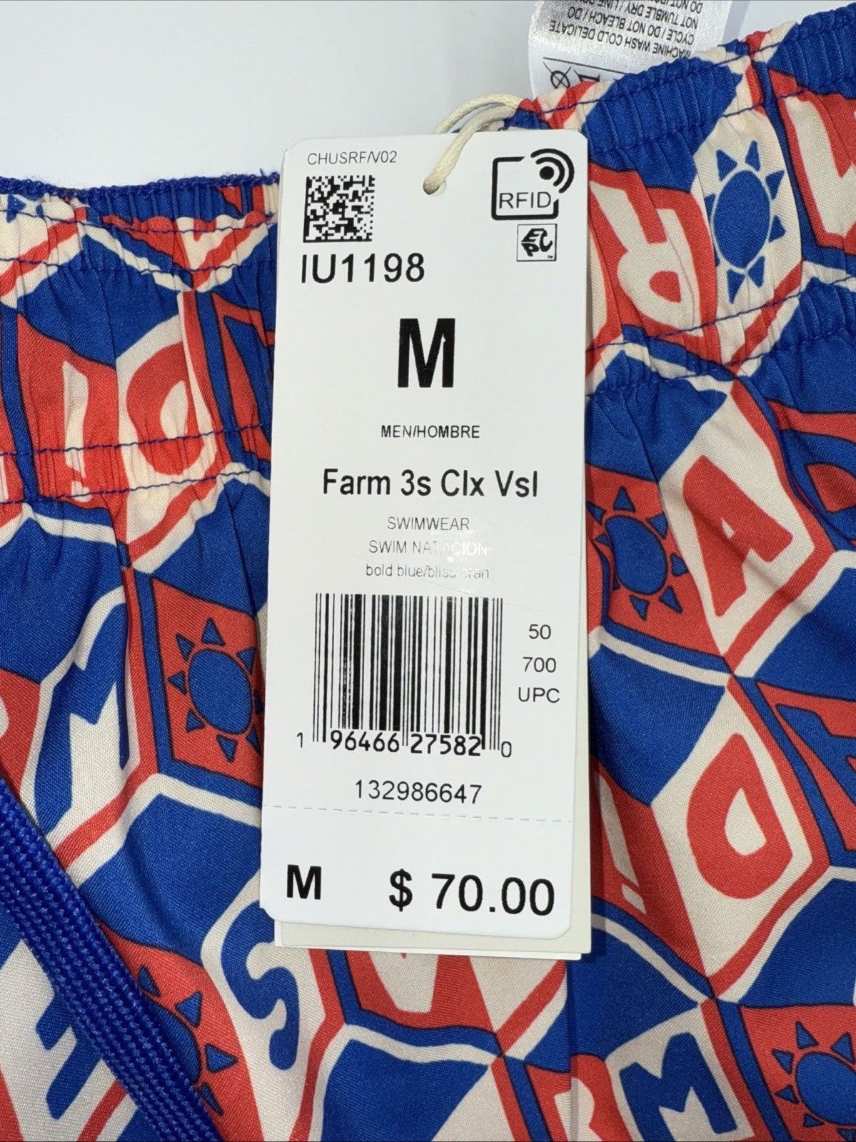 $70 Adidas Men’s CLX Farm 3s All Over Print Swim Trunks- Blocks Blue-Medium-New