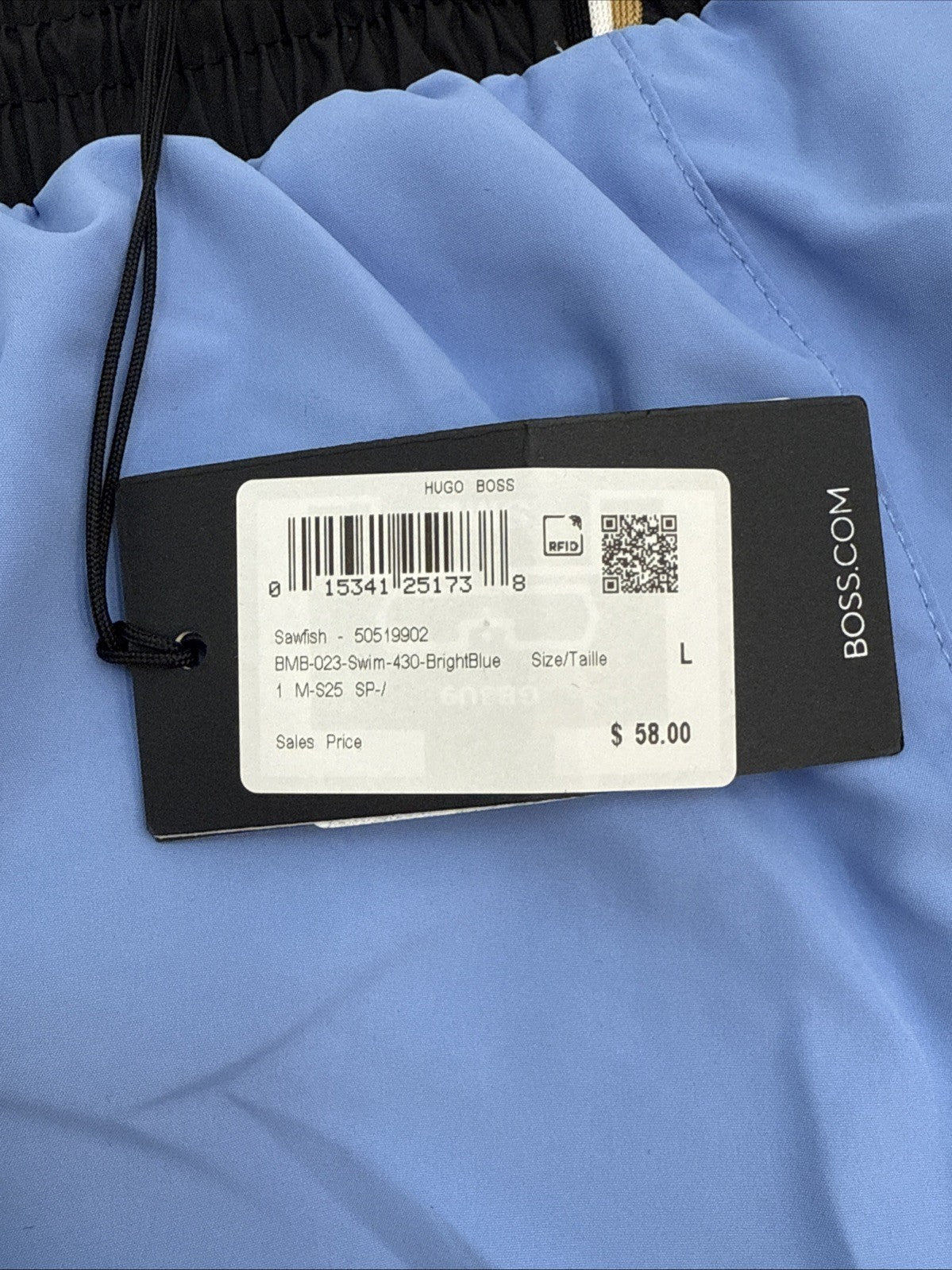 $58 Hugo Men’s- Boss/Hugo Men's Sawfish Drawstring Swim Trunks- Blue -Large-New