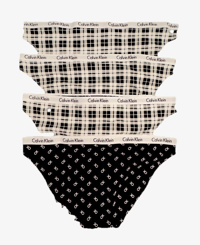 4 Pair Calvin Klein Women’sCarousel Bikini Panty D1618- 1 Black/3 White- Medium