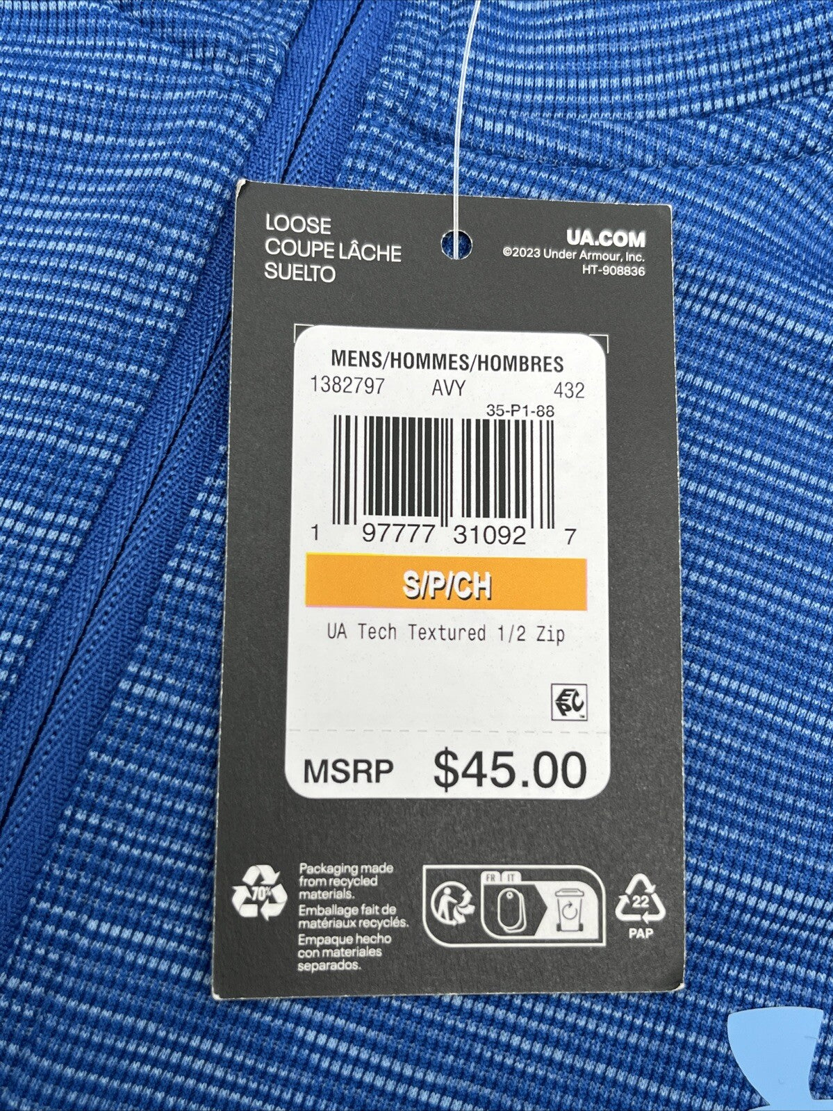 $45 Under Armour Men’s Technical Textured Half Zip Performance Shirt-Blue-Small