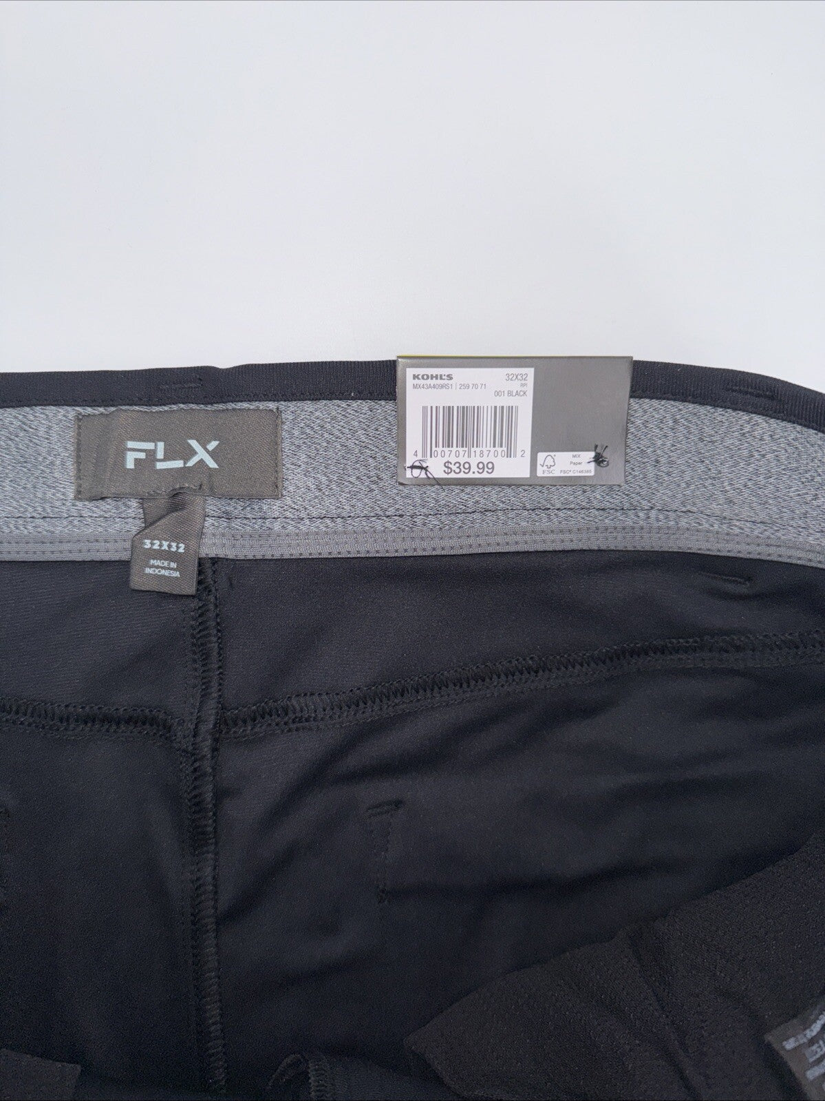 FLX Men’s Premium Slim 5 Pocket Pants- Black- 32W 32L - New Tags