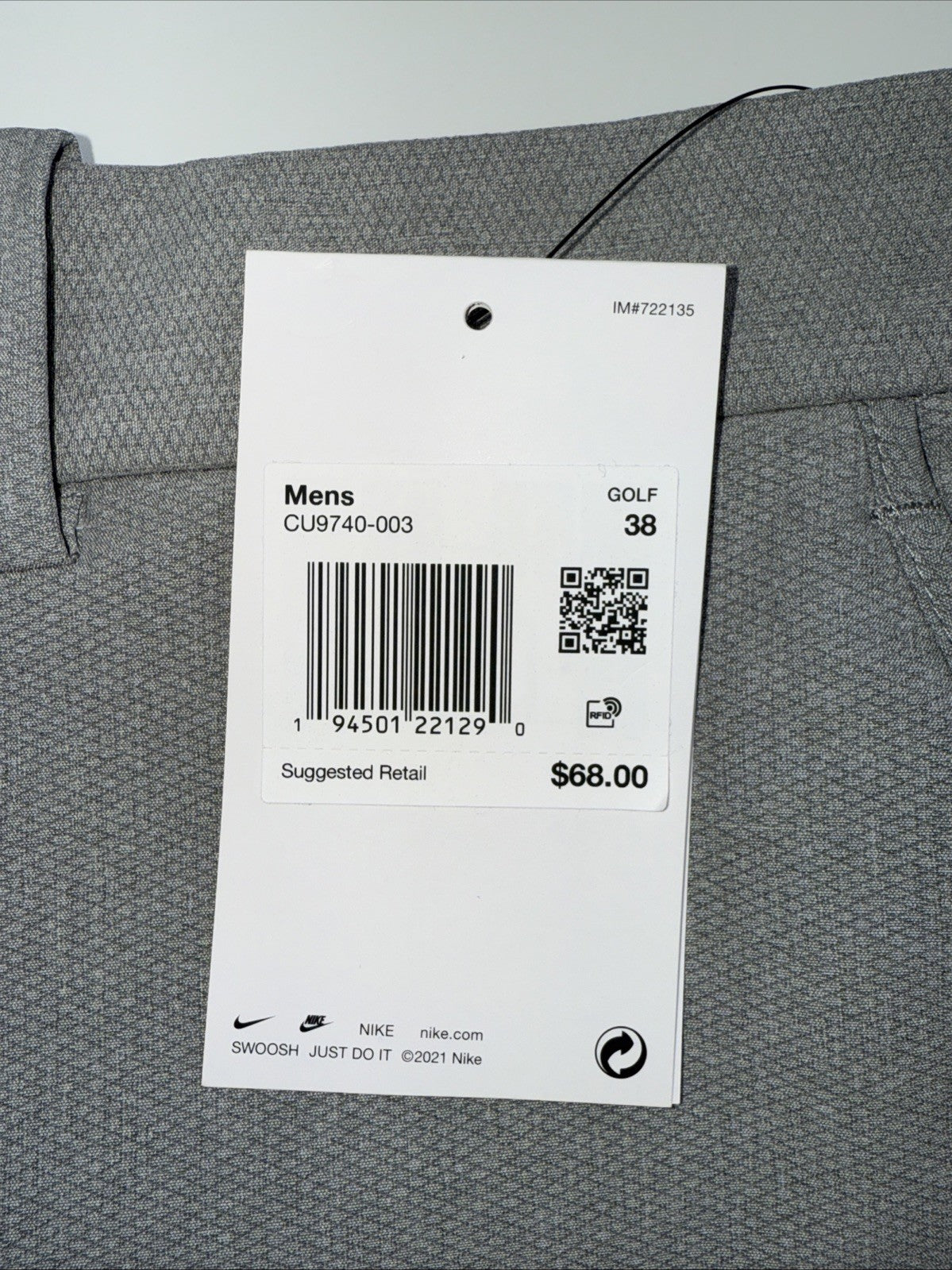 $68 Nike Men’s Golf Shorts Dri-Fit Flex Core Standard Fit Stretch-Grey- 38W-New