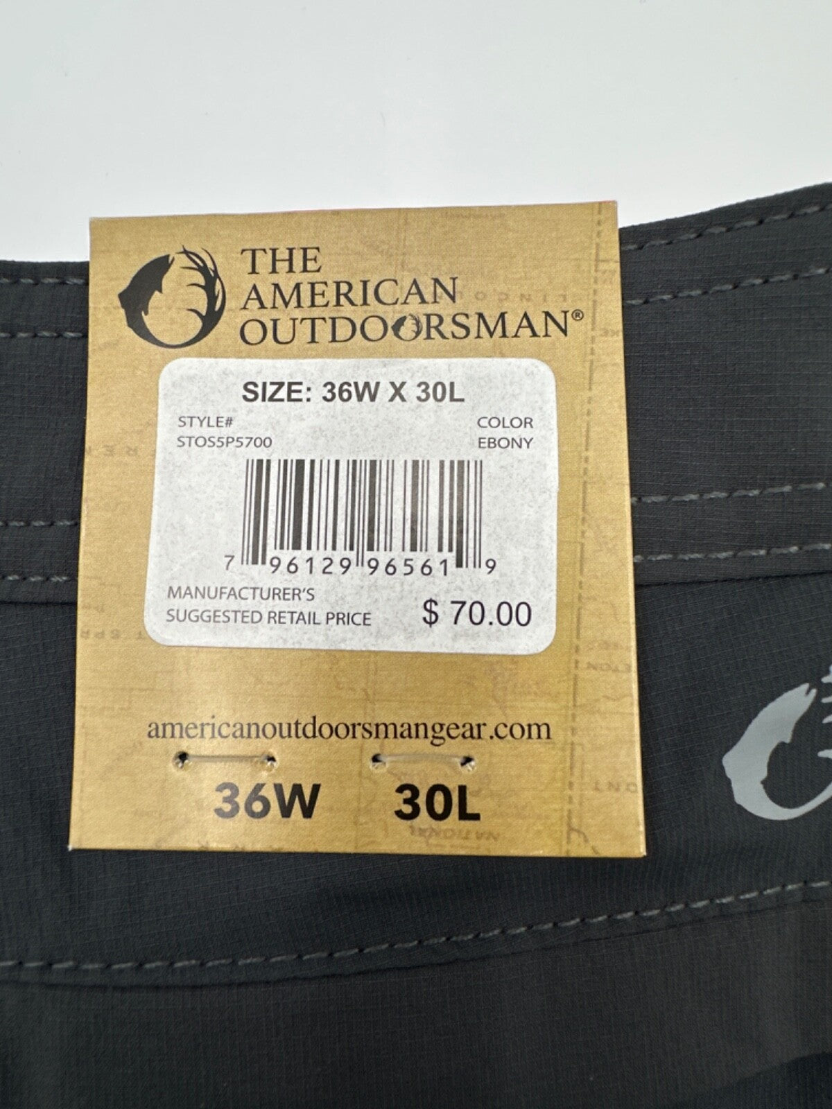 $70 The American Outdoorsman Men’s Stretch Micro Ripstop - Ebony - 36W x 30L-New