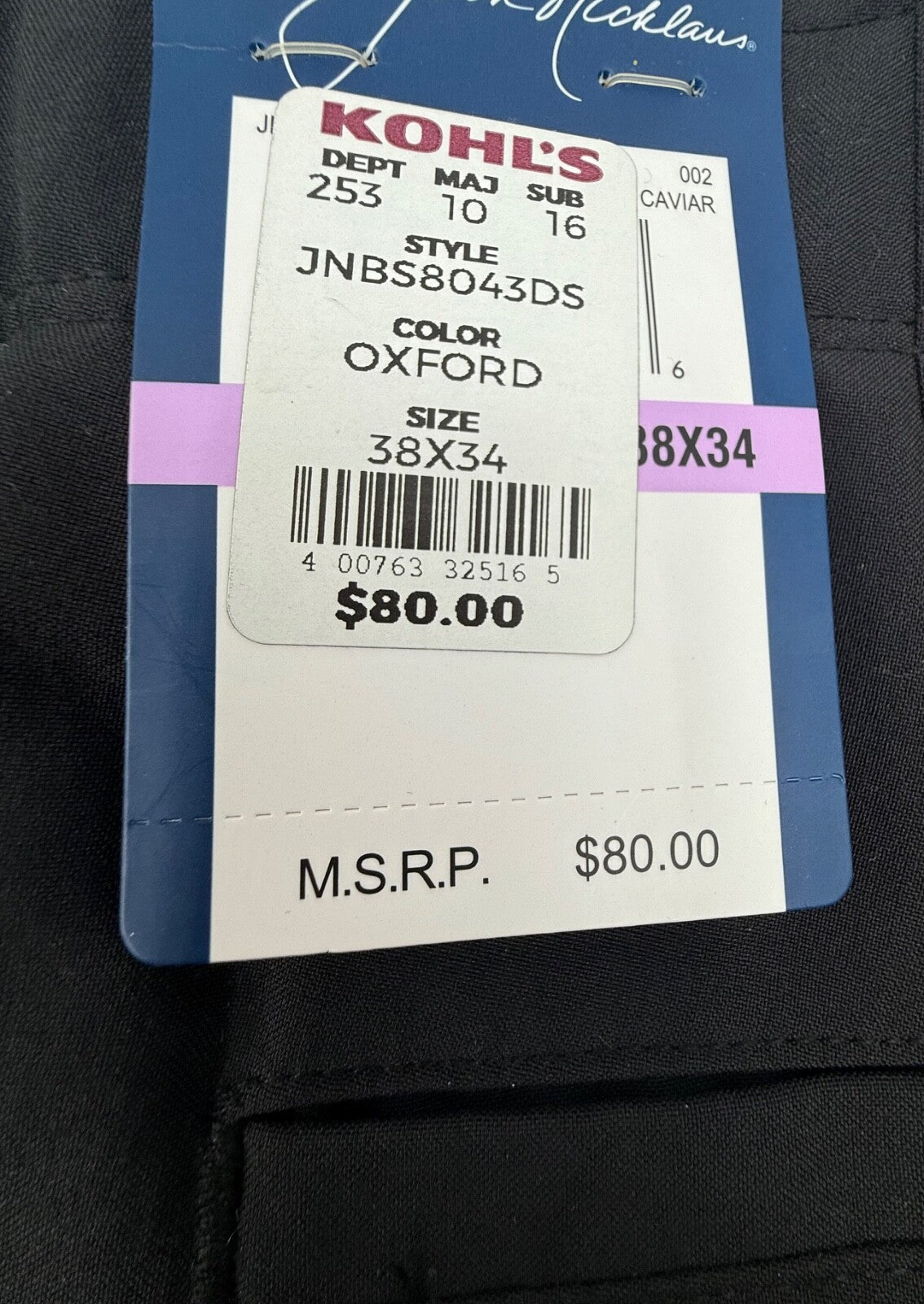 $80 Jack Nicklaus Men’s- Belli Premium Regular Fit Trousers -Black-38Wx34L-New