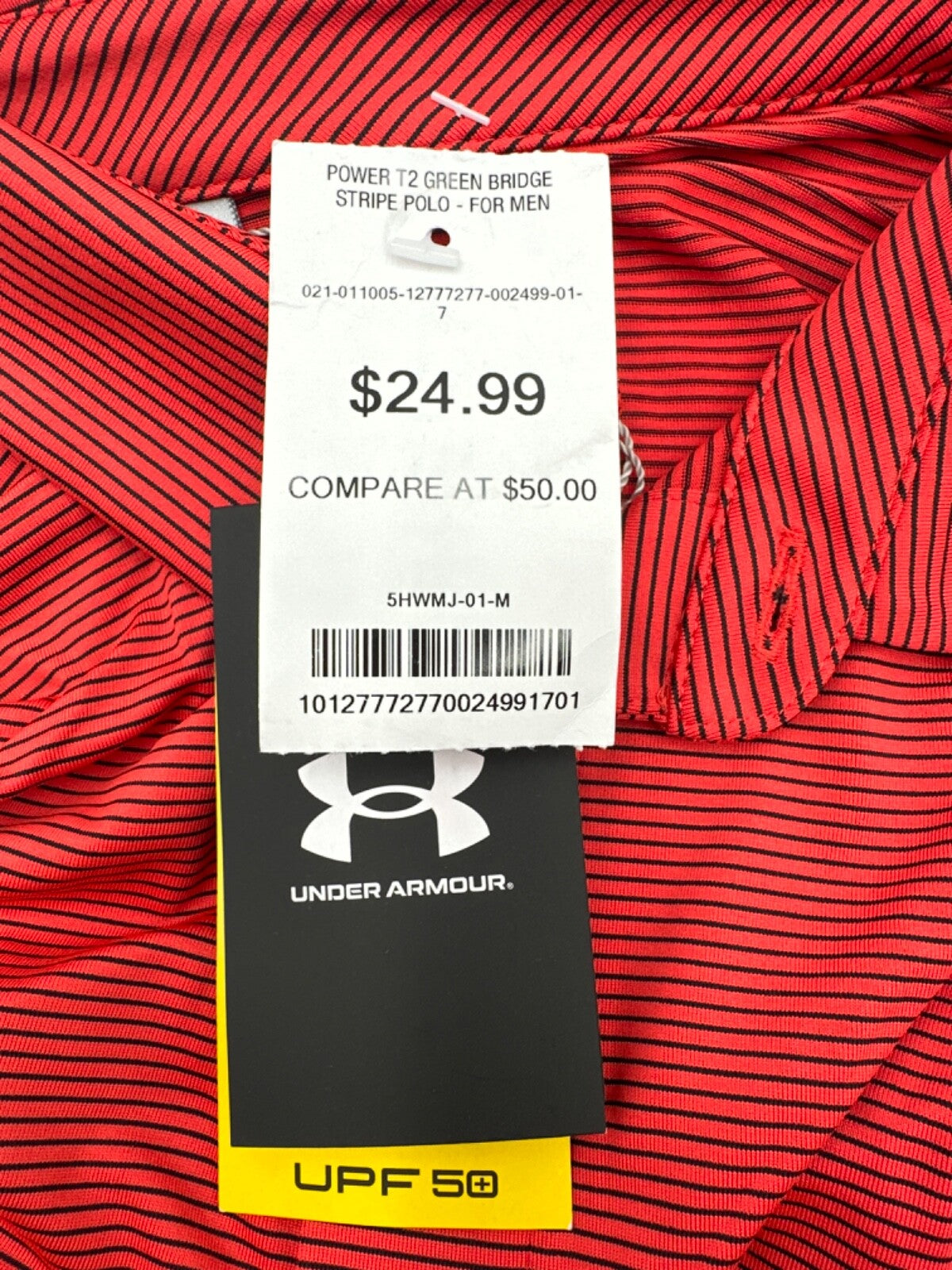 $50 Under Armour Men’s Power T2 Golf Polo-Red/Black Stripe- Medium- New with tag