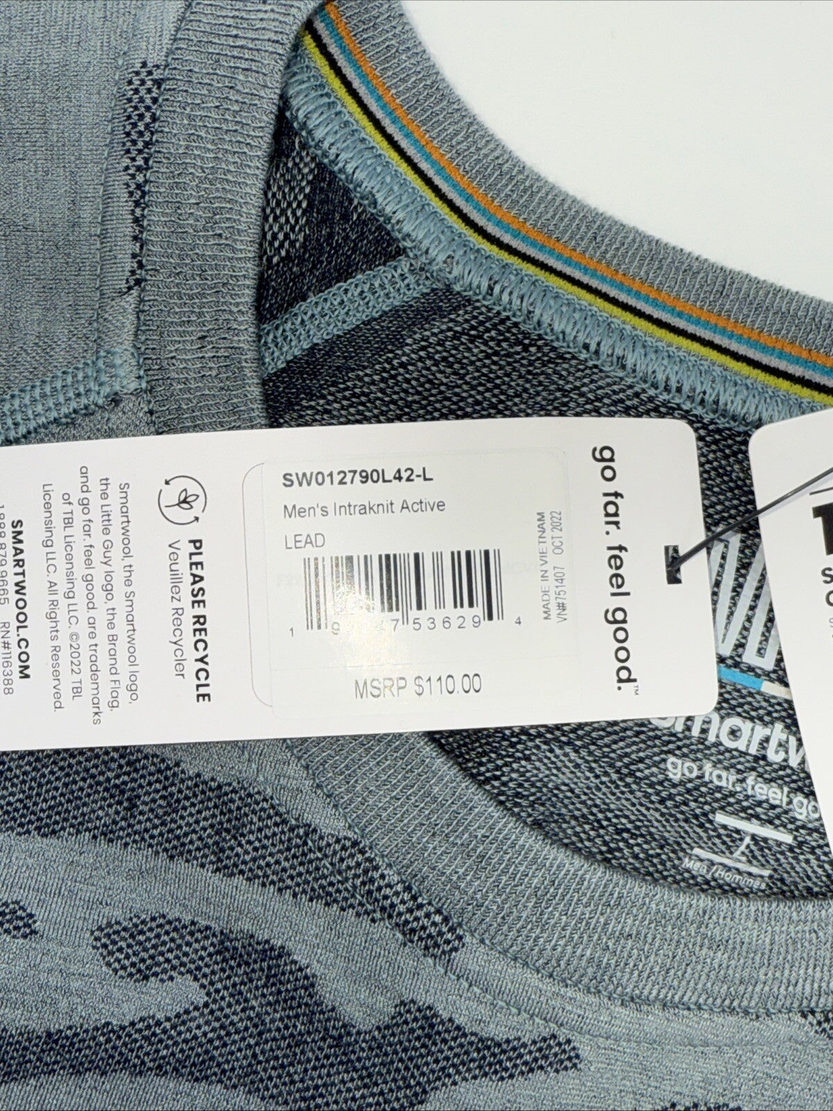 $110 Smartwool Men's Base Layer Intraknit Active Crew-Lead Grey-Large-NEW