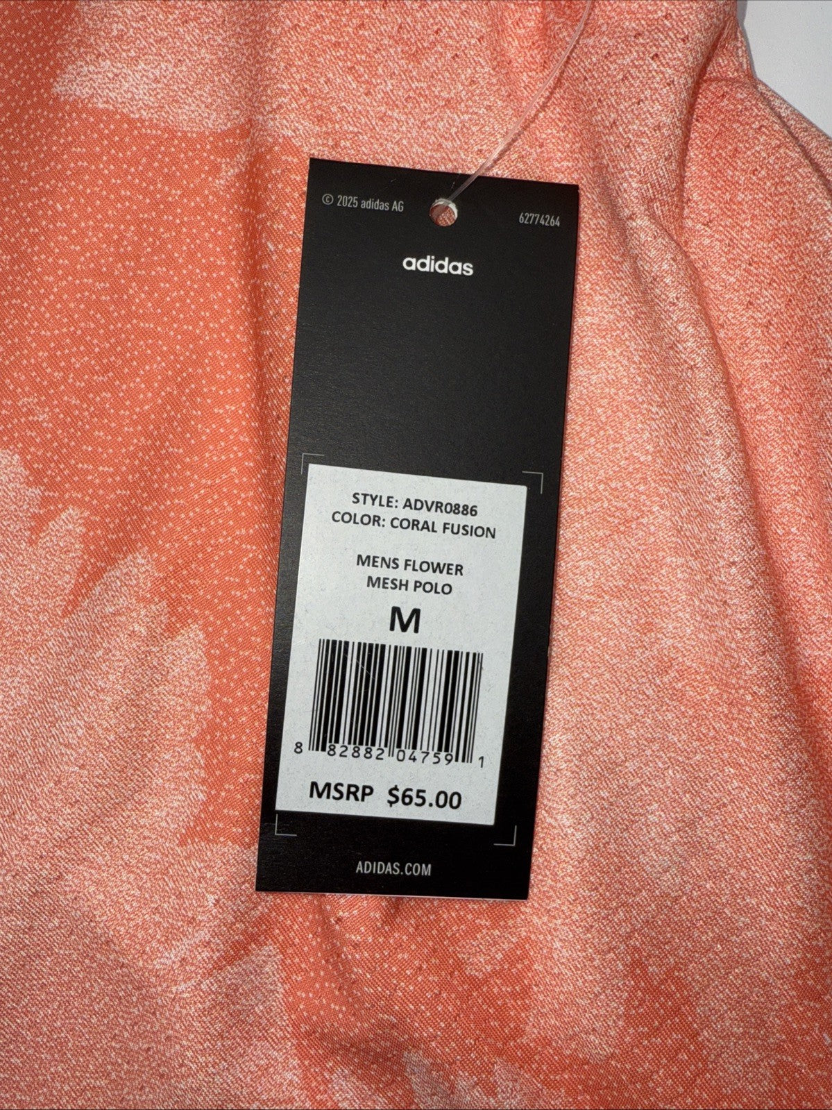 $65 Adidas Men's Flower Mesh Golf Polo Shirt -Coral Fusion Orange- Medium-New