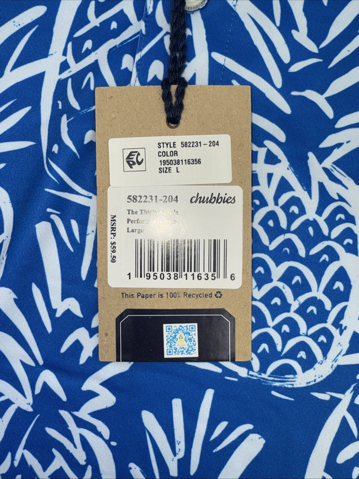 Chubbies Men's The Thigh Napple Performance Polo Shirt-Blue Pineapple-Large -New