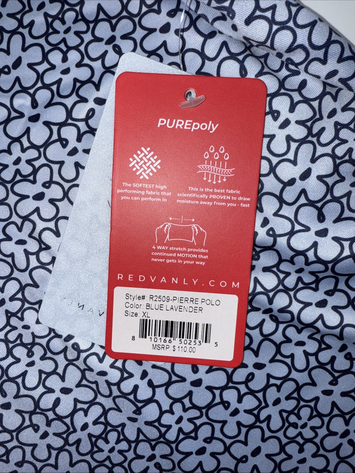 $110 Redvanly Men’s Pierre Golf Performance Polo Shirt-Blue Lavender -XLarge-New