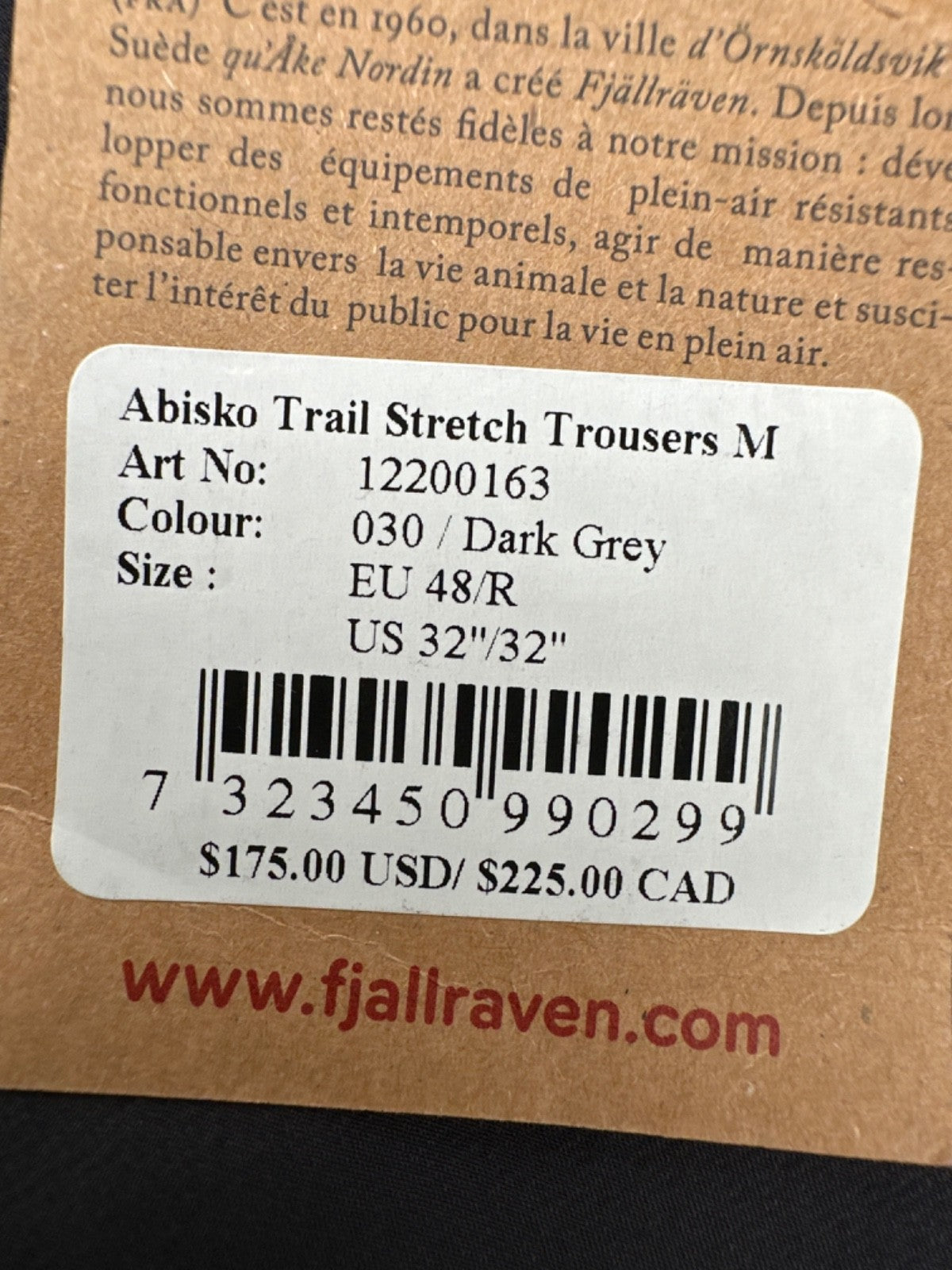 $175 Fjall Raven Abisko Trail Stretch Trousers - Dark Grey - 32W x 32L - New Tag