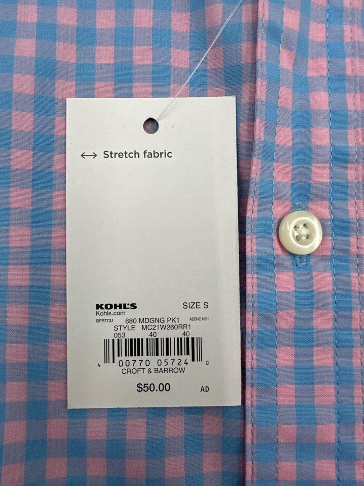 $50 Croft And Borrow Men’s Button Up Long Sleeve Shirt - Blue/Pink -Small-New