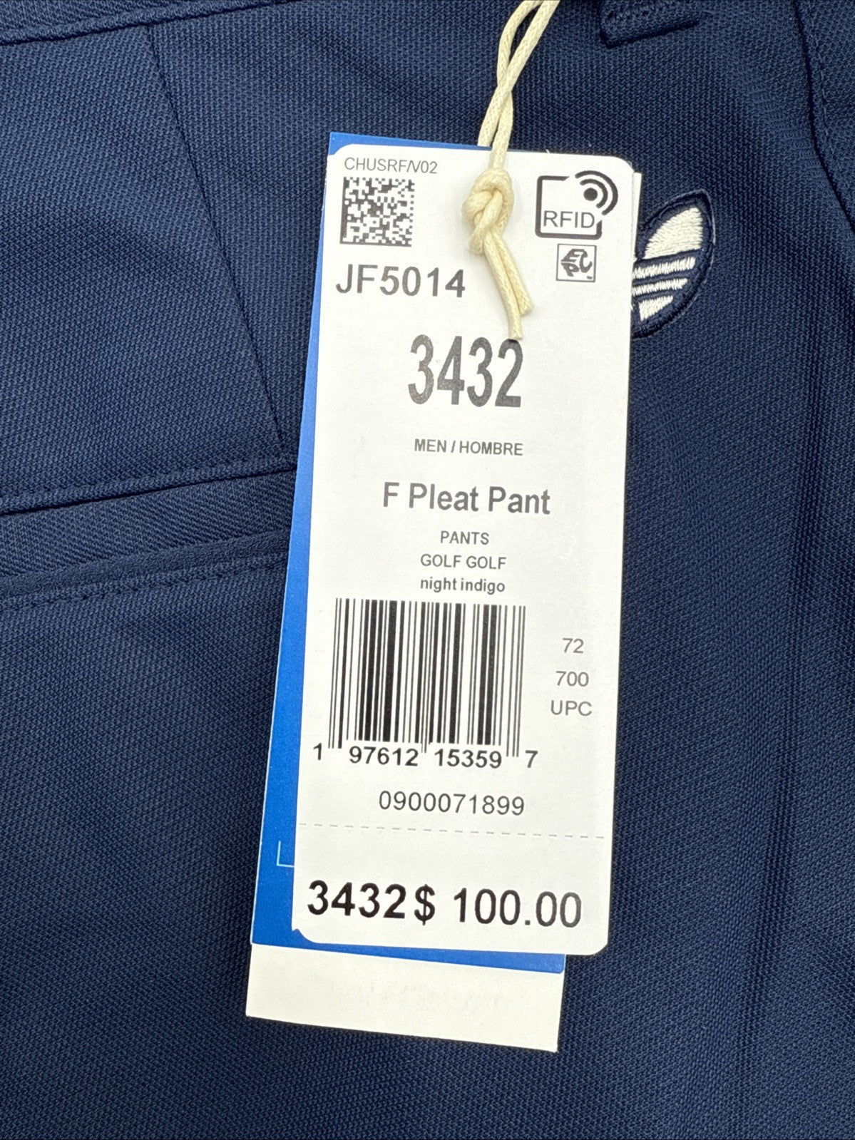 $100 Adidas Men’s Originals TWISTKNIT Pleated Pants- Night Indigo- 34W 32L- New