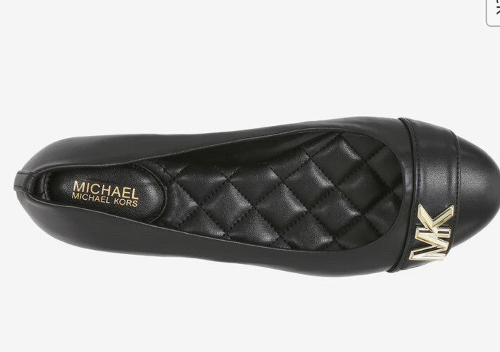 Michael Kors JILLY Ballet Flat MK Logo w/Gold Logo- Black- Size 6.5M - NEW