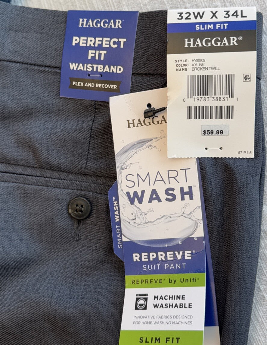 Haggar Men’s Perfect Fit Comfort Straight Slim Fit Dress Pants- Ink - 32Wx34L