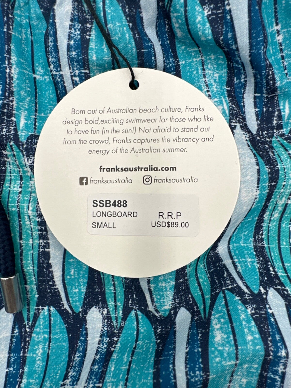 $90 Franks Men’s 6” Swim Shorts - Blue Longboard Stripe- Small- New with Tag