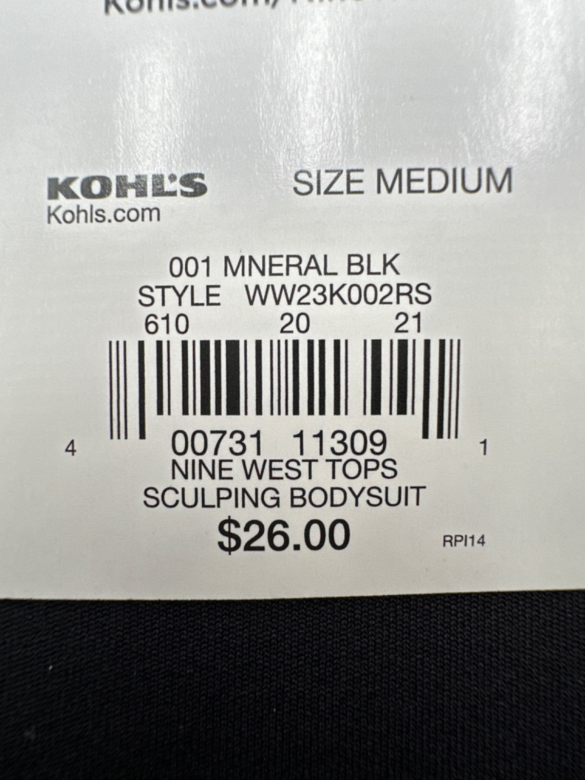 Nine West Women's Sculpt Mockneck Bodysuit - Mineral Black - Medium - New Tag