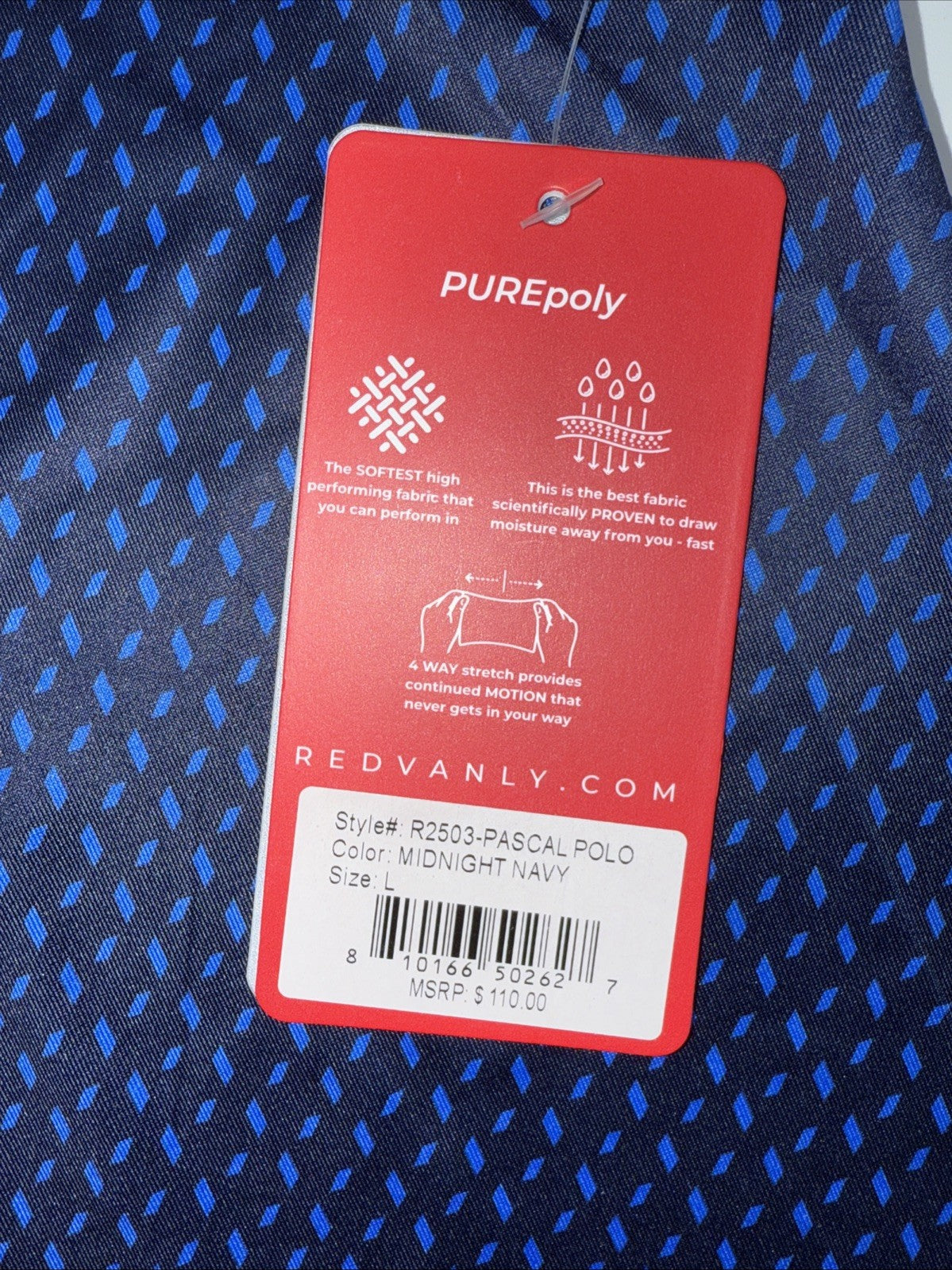 $110 Redvanly Men’s Pascal Golf Performance Polo Shirt-Midnight Navy-Large-New