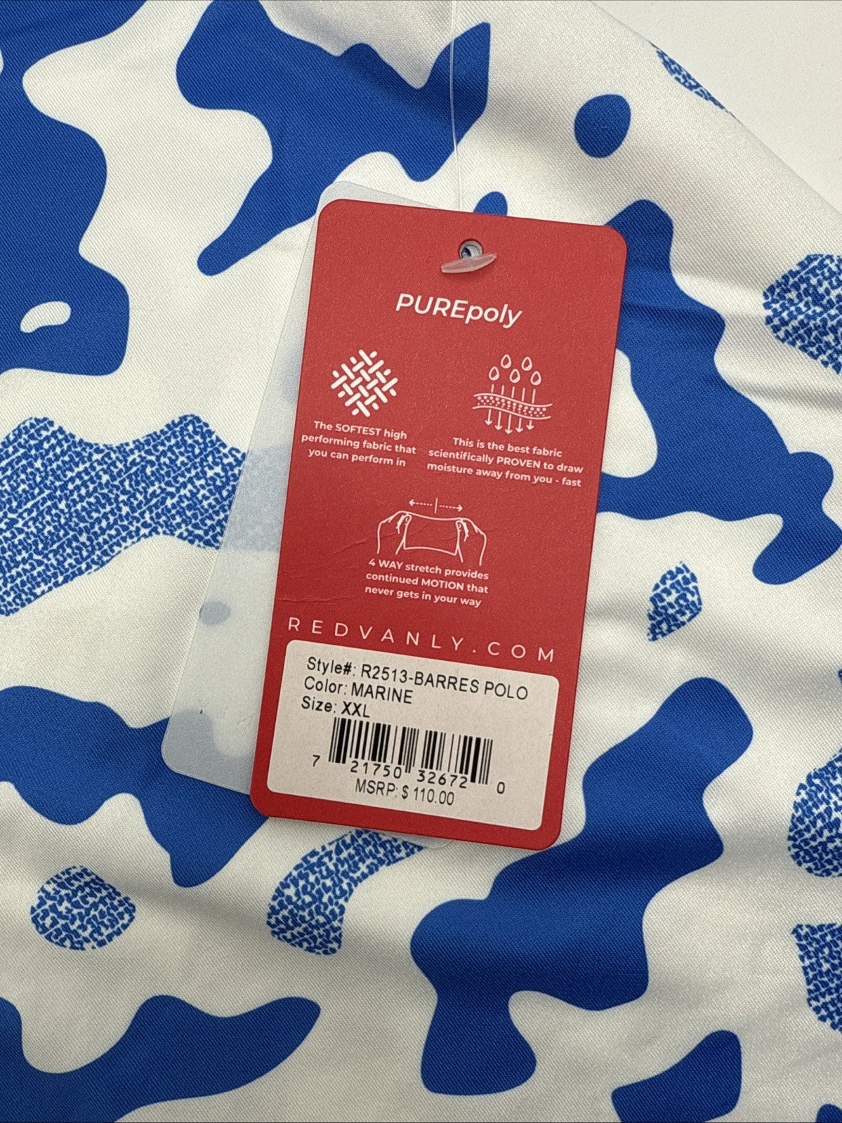 $110 Redvanly Men’s Camo Barres Golf Performance Stretch Polo Shirt-Blue-2XLarge