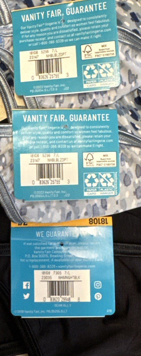 $40 Vanity Fair Bikini Panty (Pack Of 3) - Colors As Shown-18108- 7/Large- New