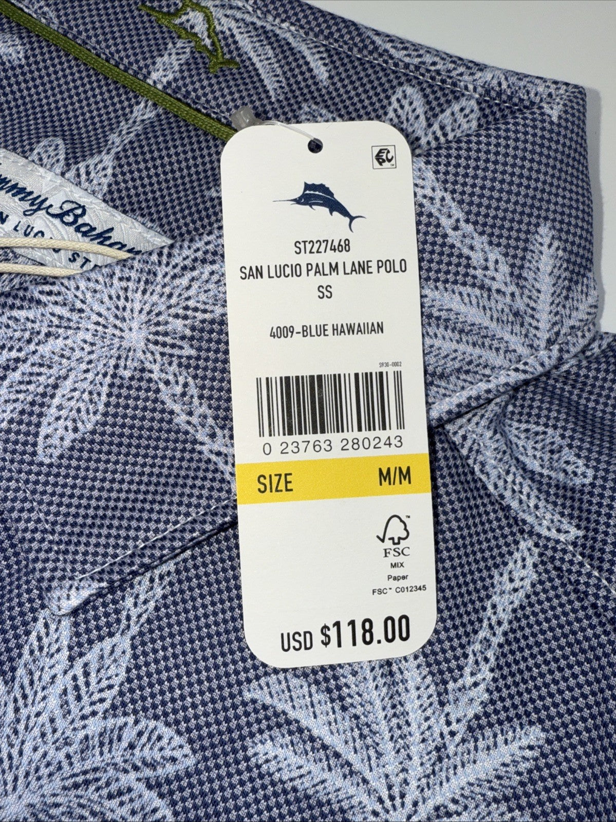 $118 Tommy Bahama Men’s San Lucio Palm Lane Polo Shirt-Blue Hawaiian-Medium-New