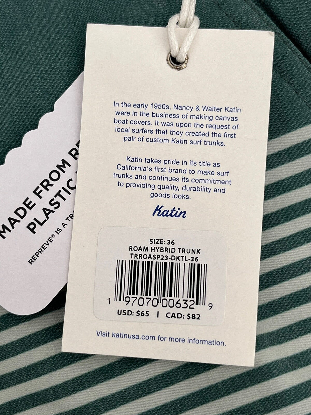 $65 Katin Men’s Hybrid Roam Trunk Shorts -Green Dark Teal-Size: 36" W - NEW
