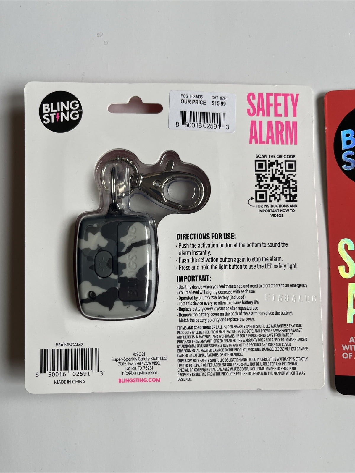 Set Of 2 - Bling sting personal safety alarm and flashlight - Great Deal!