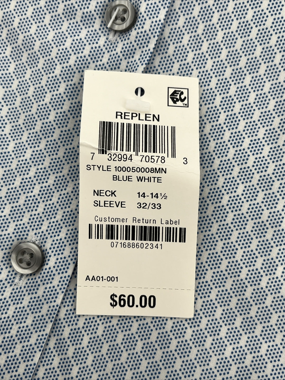 Alfani Men’s Regular Fit Cotton Button Up Long Sleeve Shirt-Blue/White-14-14.5-S