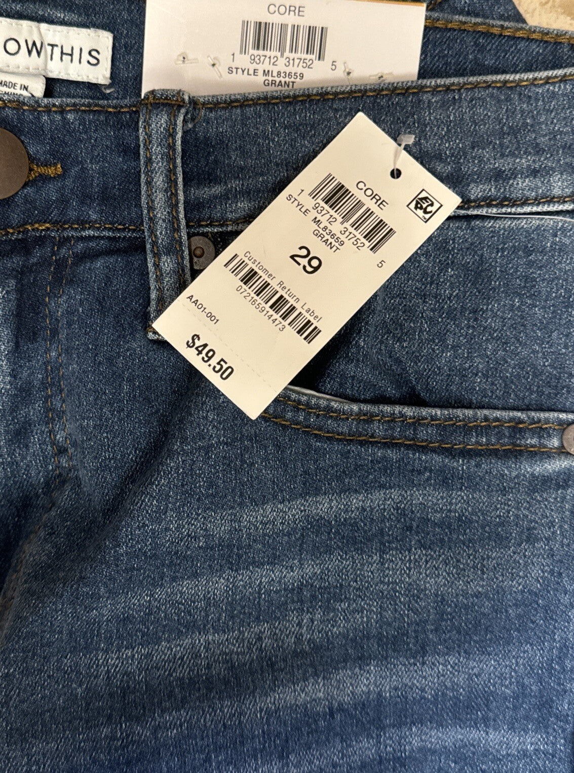And Now This Men's Core Grant Slim-Fit Stretch Jeans - Med Blue- Size 29W