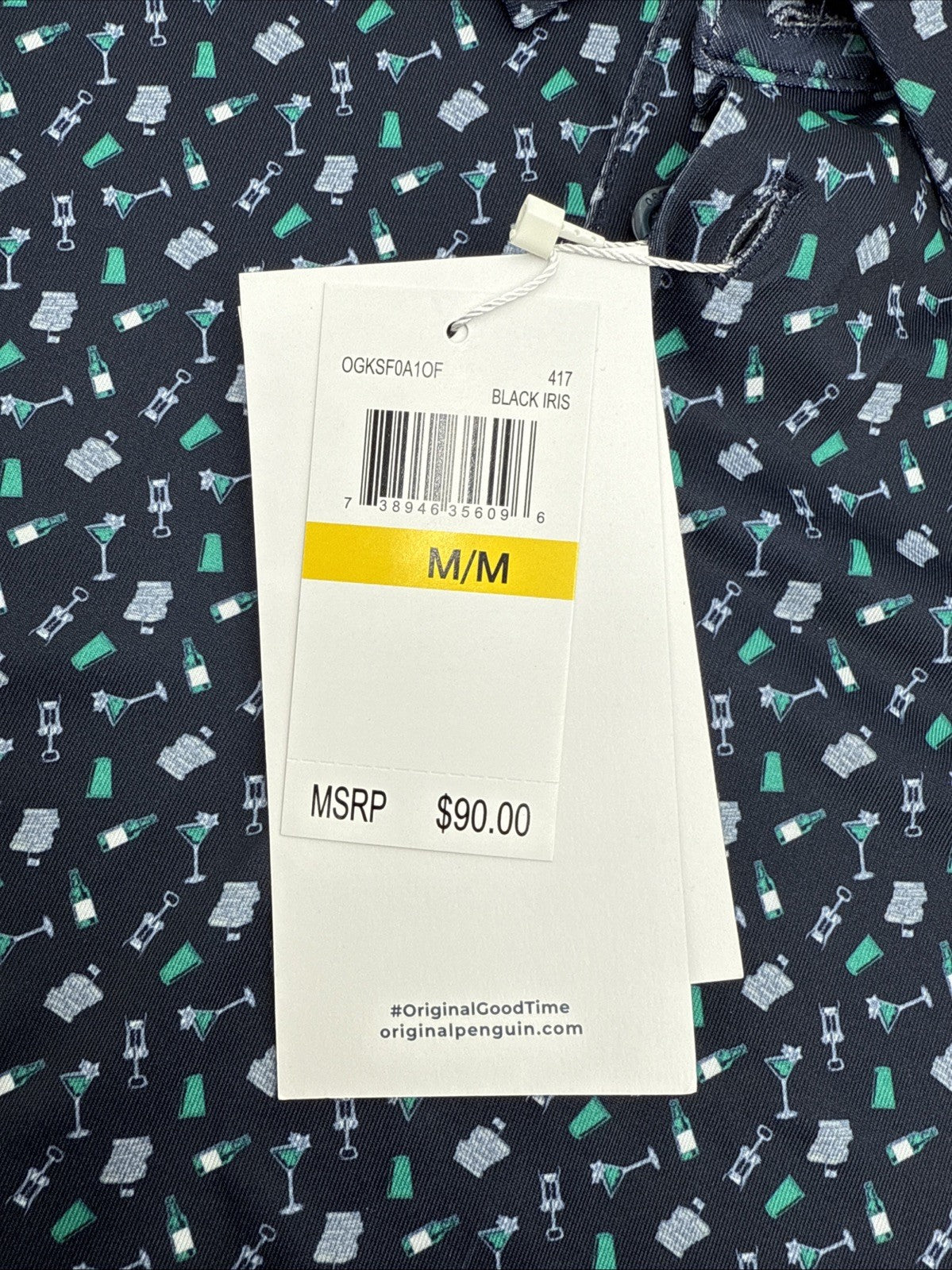 $90 Original Penguin Men’s All Over Augusta Golf Polo-Black Iris-Medium-New