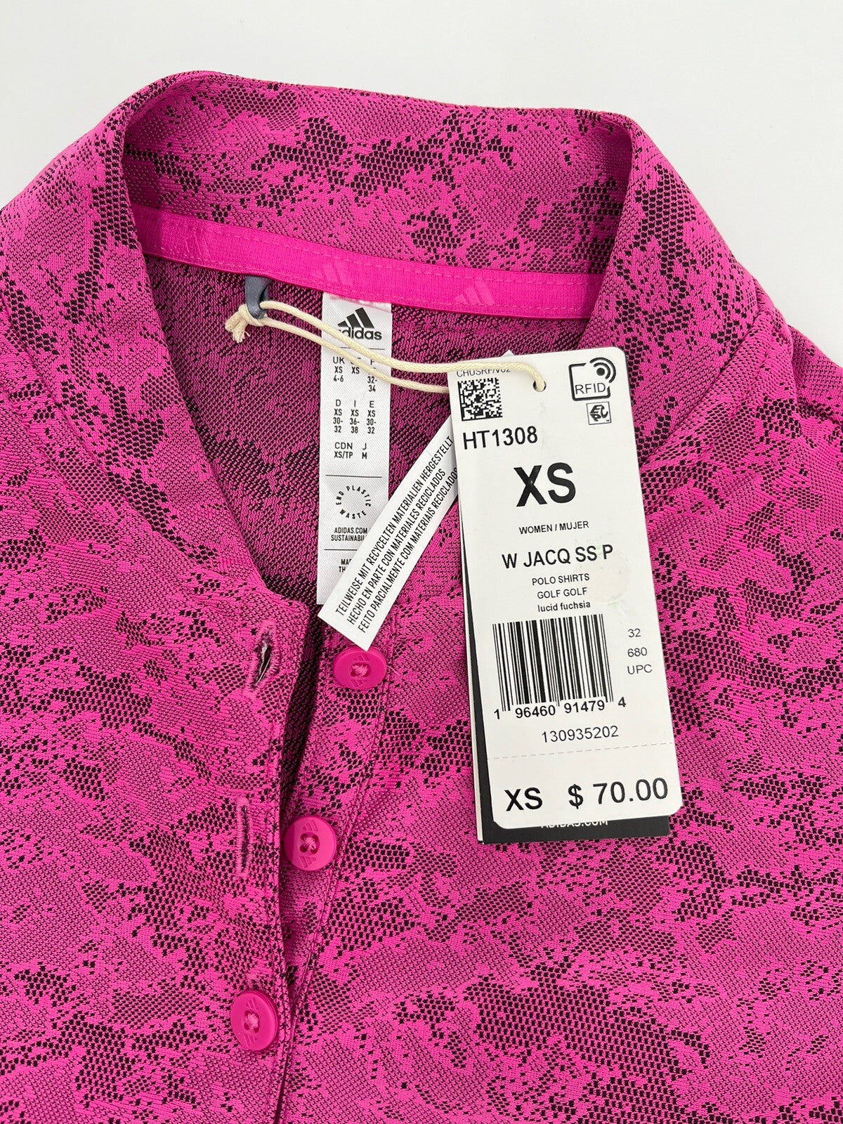 adidas Women's Size XS Lucid Fuchsia Short Sleeve Jacquard Golf Polo Shirt $70