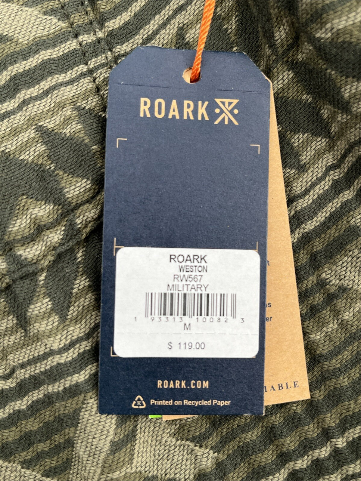 $119 Roark Men’s Weston Long Sleeve Button Up Jacquard Shirt-Military-Medium