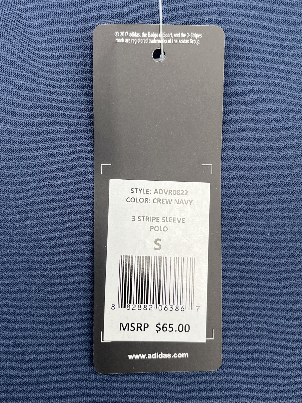 $65 Adidas Men’s Polo Shirt 3 Stripe Regular Fit Performance Golf-Navy-Small-New