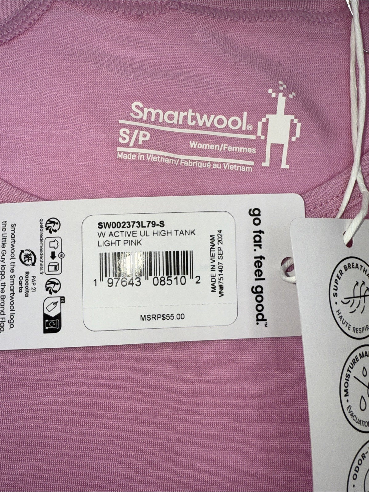 $55 Smartwool Women’s Active Ultralite High Neck Tank Shirt- Lt Pink-small-NEW
