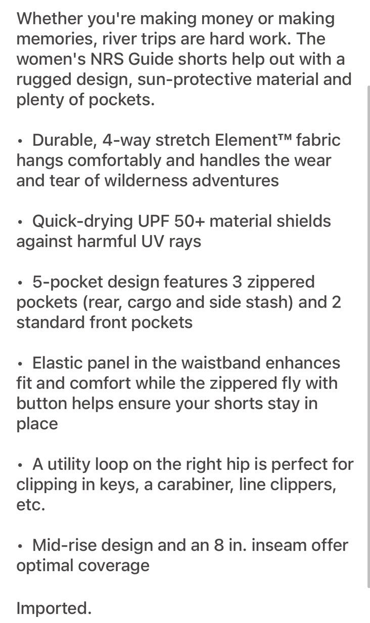 $70 NRS Women’s Guide Shorts UPF Outdoor Nylon-Dark Shadow- Size: 4-New Arrival