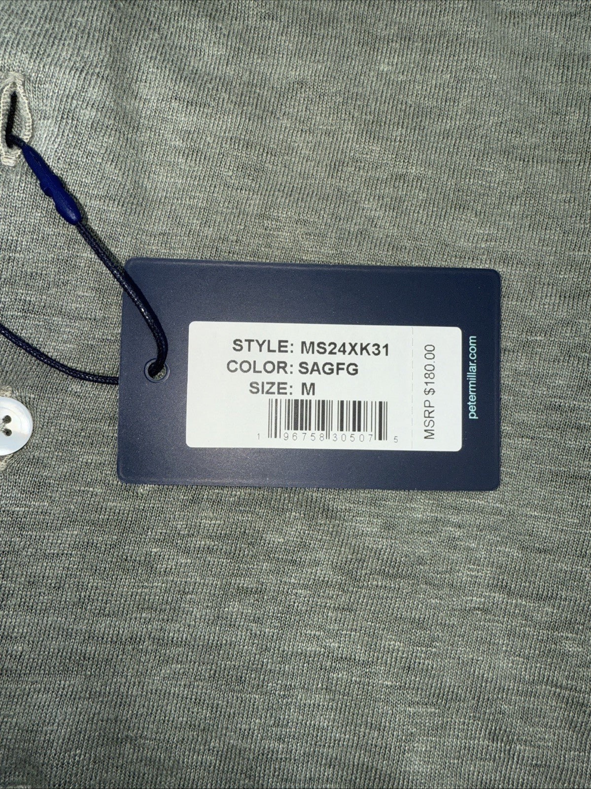 $180 Peter Millar Men’s Crown Crafted Greystone Linen S/S Polo- Sage Fog- Medium