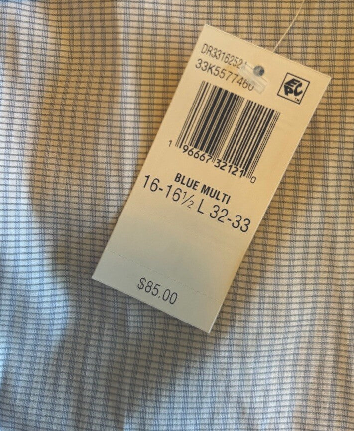 Calvin Klein Men’s Slim Fit Performance Blue Check- Dress Shirt- 16-16 ½ Large