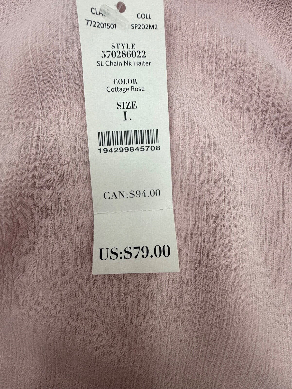 $79 WHBM Women’s- Chain Neck Halter Tank-Rose Pink-Large-New Tag