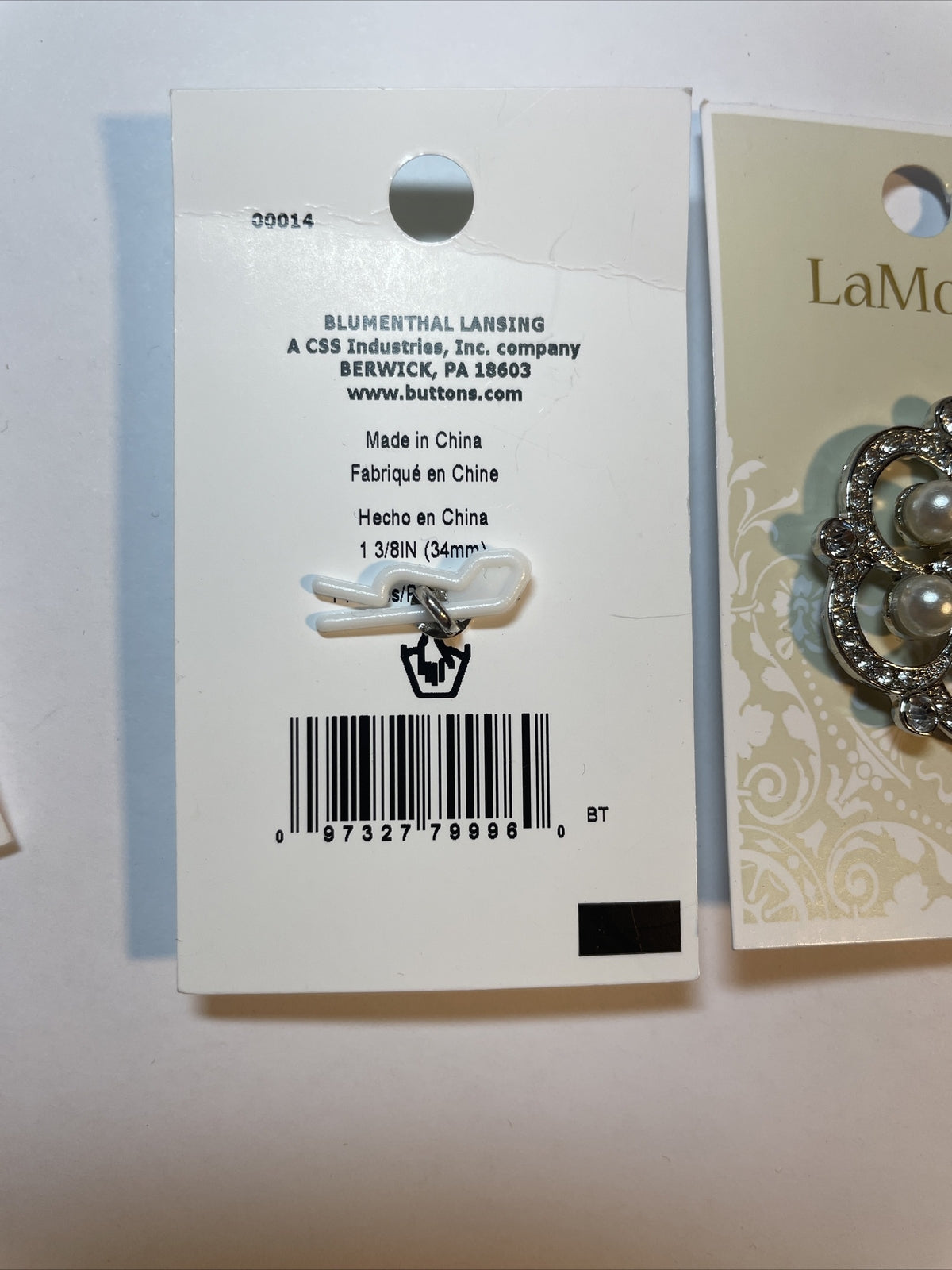 Lot Of 2 Cards La Mode Pearl rhinestones 34mm Buttons 00014 - 1 Count