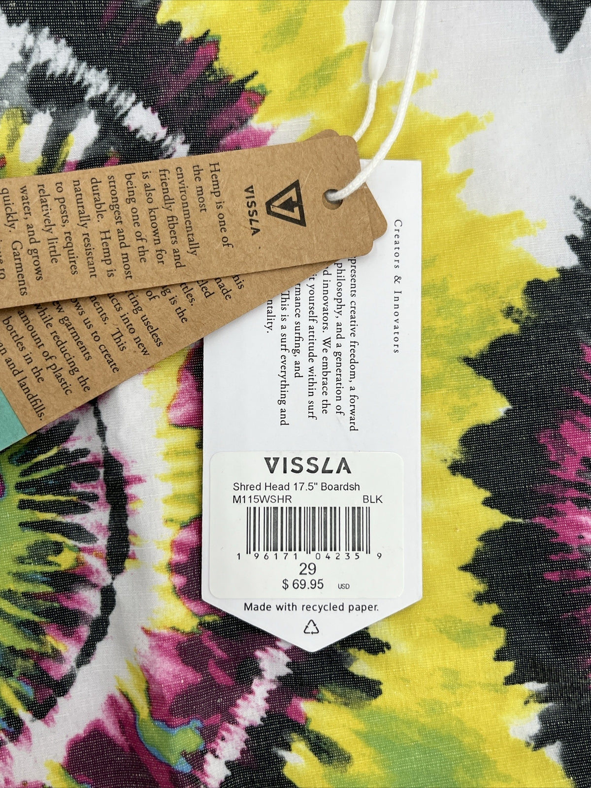 $70 VISSLA Men's Boardshorts SHRED HEAD 17.5" - Black Multi - Size: 29W-NWT
