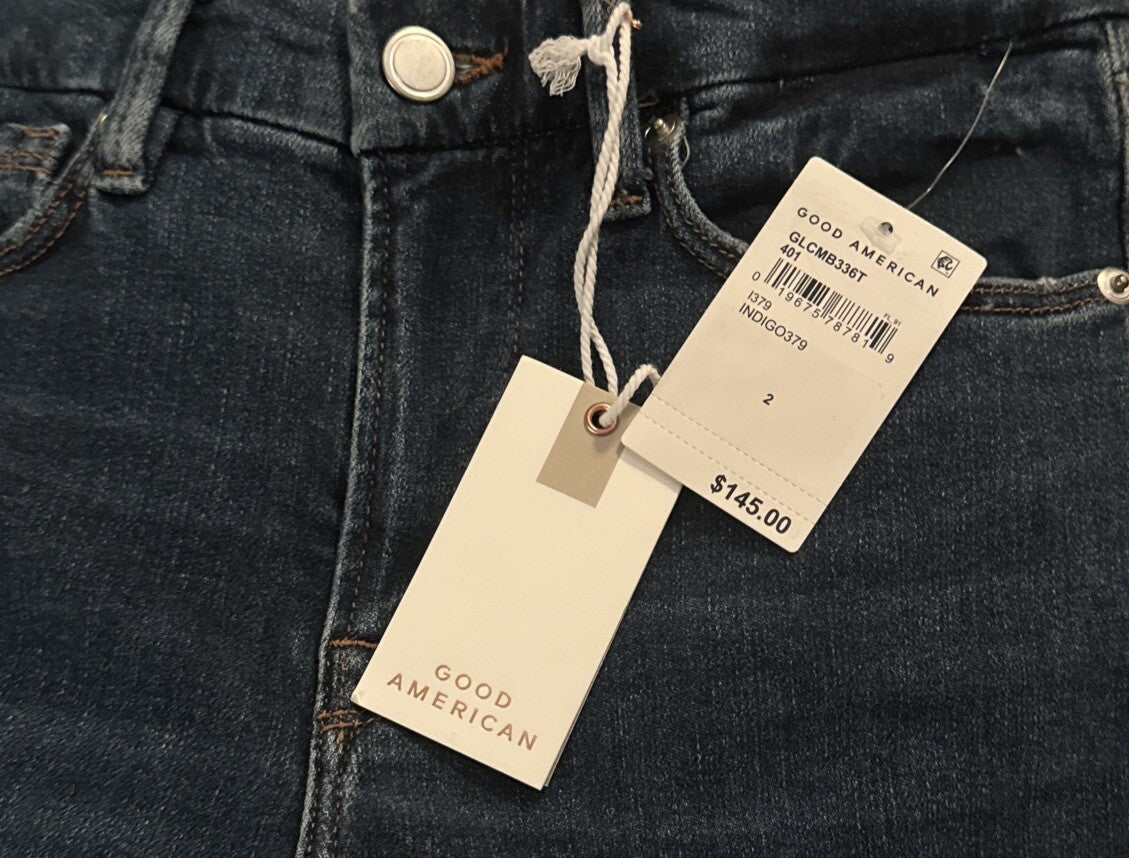 $145 Good American Women’s - Good Legs Cropped Mini Boot Jeans- Indigo Size 2/26